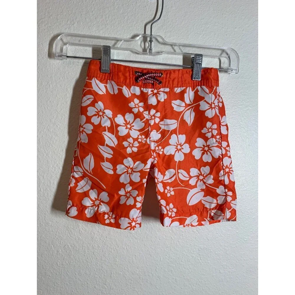 Appaman Hawaiian Print Boys Swim Shorts Trunks Size 3T Orange Beach Pool Summer